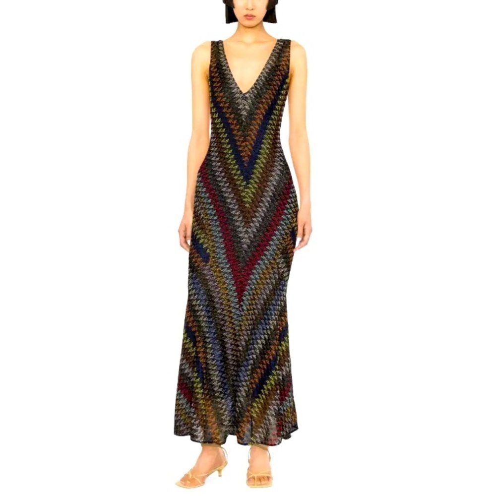 Missoni Multicolor Chevron Maxi Dress — Black, Red, Blue, Green, Gold